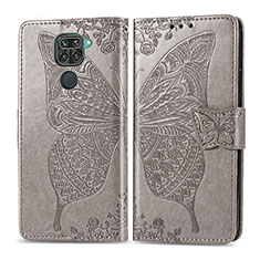 Funda de Cuero Cartera con Soporte Mariposa Carcasa para Xiaomi Redmi Note 9 Gris