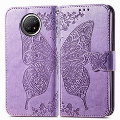 Funda de Cuero Cartera con Soporte Mariposa Carcasa para Xiaomi Redmi Note 9T 5G Purpura Claro