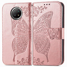 Funda de Cuero Cartera con Soporte Mariposa Carcasa para Xiaomi Redmi Note 9T 5G Rosa