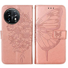 Funda de Cuero Cartera con Soporte Mariposa Carcasa Y01B para OnePlus 11 5G Oro Rosa