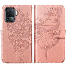 Funda de Cuero Cartera con Soporte Mariposa Carcasa Y01B para Oppo F19 Pro Oro Rosa