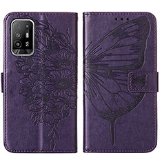 Funda de Cuero Cartera con Soporte Mariposa Carcasa Y01B para Oppo F19 Pro+ Plus 5G Morado