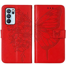 Funda de Cuero Cartera con Soporte Mariposa Carcasa Y01B para Oppo Reno6 Pro 5G India Rojo