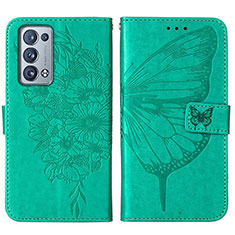 Funda de Cuero Cartera con Soporte Mariposa Carcasa Y01B para Oppo Reno6 Pro 5G Verde