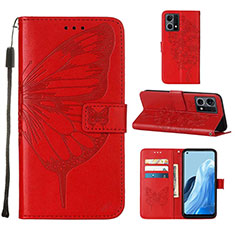 Funda de Cuero Cartera con Soporte Mariposa Carcasa Y01B para Oppo Reno8 4G Rojo