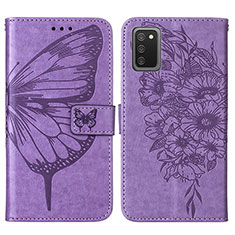 Funda de Cuero Cartera con Soporte Mariposa Carcasa Y01B para Samsung Galaxy A02s Purpura Claro