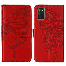 Funda de Cuero Cartera con Soporte Mariposa Carcasa Y01B para Samsung Galaxy A02s Rojo