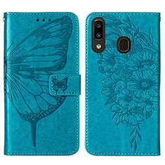 Funda de Cuero Cartera con Soporte Mariposa Carcasa Y01B para Samsung Galaxy A20 Azul