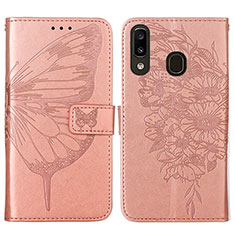 Funda de Cuero Cartera con Soporte Mariposa Carcasa Y01B para Samsung Galaxy A20 Oro Rosa