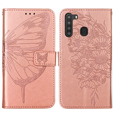 Funda de Cuero Cartera con Soporte Mariposa Carcasa Y01B para Samsung Galaxy A21 Oro Rosa