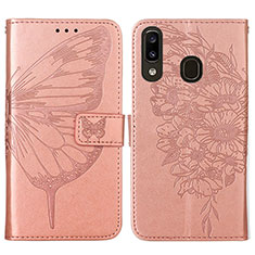 Funda de Cuero Cartera con Soporte Mariposa Carcasa Y01B para Samsung Galaxy A30 Oro Rosa