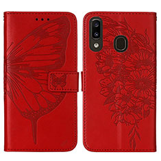 Funda de Cuero Cartera con Soporte Mariposa Carcasa Y01B para Samsung Galaxy A30 Rojo