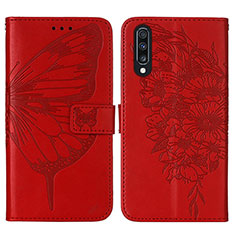 Funda de Cuero Cartera con Soporte Mariposa Carcasa Y01B para Samsung Galaxy A50 Rojo
