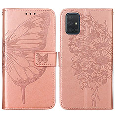 Funda de Cuero Cartera con Soporte Mariposa Carcasa Y01B para Samsung Galaxy A51 4G Oro Rosa