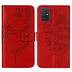 Funda de Cuero Cartera con Soporte Mariposa Carcasa Y01B para Samsung Galaxy A51 4G Rojo