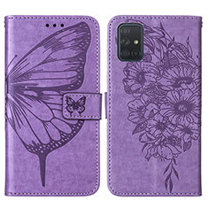 Funda de Cuero Cartera con Soporte Mariposa Carcasa Y01B para Samsung Galaxy A51 5G Purpura Claro