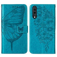 Funda de Cuero Cartera con Soporte Mariposa Carcasa Y01B para Samsung Galaxy A70 Azul