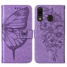 Funda de Cuero Cartera con Soporte Mariposa Carcasa Y01B para Samsung Galaxy M10S Purpura Claro