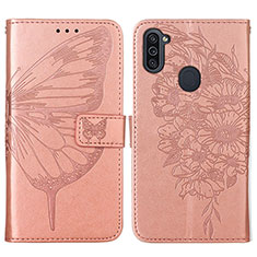 Funda de Cuero Cartera con Soporte Mariposa Carcasa Y01B para Samsung Galaxy M11 Oro Rosa