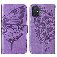 Funda de Cuero Cartera con Soporte Mariposa Carcasa Y01B para Samsung Galaxy M40S Purpura Claro