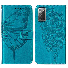 Funda de Cuero Cartera con Soporte Mariposa Carcasa Y01B para Samsung Galaxy Note 20 5G Azul