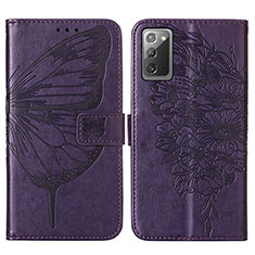 Funda de Cuero Cartera con Soporte Mariposa Carcasa Y01B para Samsung Galaxy Note 20 5G Morado