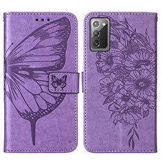 Funda de Cuero Cartera con Soporte Mariposa Carcasa Y01B para Samsung Galaxy Note 20 5G Purpura Claro