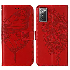 Funda de Cuero Cartera con Soporte Mariposa Carcasa Y01B para Samsung Galaxy Note 20 5G Rojo