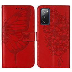 Funda de Cuero Cartera con Soporte Mariposa Carcasa Y01B para Samsung Galaxy S20 FE 5G Rojo