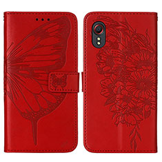 Funda de Cuero Cartera con Soporte Mariposa Carcasa Y01B para Samsung Galaxy XCover 5 SM-G525F Rojo