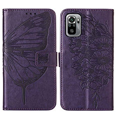 Funda de Cuero Cartera con Soporte Mariposa Carcasa Y01B para Xiaomi Redmi Note 10 4G Morado