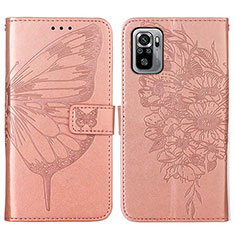 Funda de Cuero Cartera con Soporte Mariposa Carcasa Y01B para Xiaomi Redmi Note 10 4G Oro Rosa
