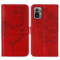 Funda de Cuero Cartera con Soporte Mariposa Carcasa Y01B para Xiaomi Redmi Note 10 4G Rojo