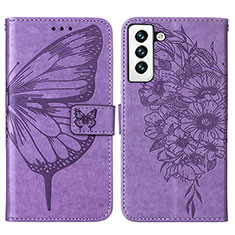 Funda de Cuero Cartera con Soporte Mariposa Carcasa Y06B para Samsung Galaxy S21 5G Purpura Claro