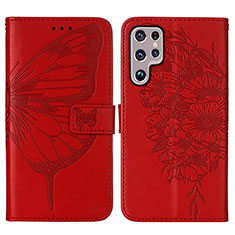 Funda de Cuero Cartera con Soporte Mariposa Carcasa Y06B para Samsung Galaxy S21 Ultra 5G Rojo