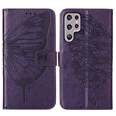 Funda de Cuero Cartera con Soporte Mariposa Carcasa Y06B para Samsung Galaxy S22 Ultra 5G Morado