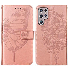 Funda de Cuero Cartera con Soporte Mariposa Carcasa Y06B para Samsung Galaxy S22 Ultra 5G Oro Rosa