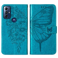 Funda de Cuero Cartera con Soporte Mariposa Carcasa YB1 para Motorola Moto G Power (2022) Azul