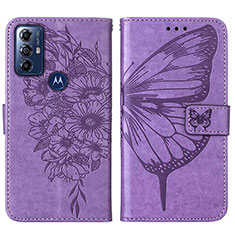 Funda de Cuero Cartera con Soporte Mariposa Carcasa YB1 para Motorola Moto G Power (2022) Purpura Claro