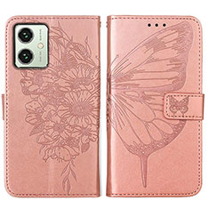 Funda de Cuero Cartera con Soporte Mariposa Carcasa YB1 para Motorola Moto G54 5G Oro Rosa