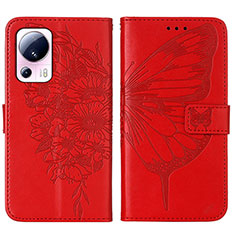 Funda de Cuero Cartera con Soporte Mariposa Carcasa YB1 para Xiaomi Mi 12 Lite NE 5G Rojo
