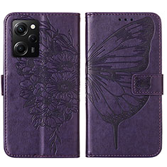 Funda de Cuero Cartera con Soporte Mariposa Carcasa YB1 para Xiaomi Poco X5 Pro 5G Morado