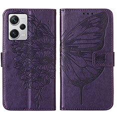 Funda de Cuero Cartera con Soporte Mariposa Carcasa YB1 para Xiaomi Redmi Note 12 Pro+ Plus 5G Morado