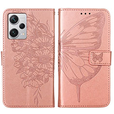 Funda de Cuero Cartera con Soporte Mariposa Carcasa YB1 para Xiaomi Redmi Note 12 Pro+ Plus 5G Oro Rosa