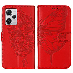 Funda de Cuero Cartera con Soporte Mariposa Carcasa YB1 para Xiaomi Redmi Note 12 Pro+ Plus 5G Rojo