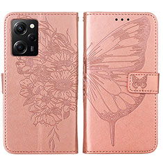 Funda de Cuero Cartera con Soporte Mariposa Carcasa YB1 para Xiaomi Redmi Note 12 Pro Speed 5G Oro Rosa