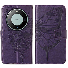 Funda de Cuero Cartera con Soporte Mariposa Carcasa YB2 para Huawei Mate 60 Morado