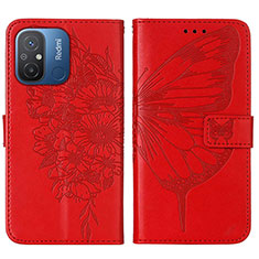 Funda de Cuero Cartera con Soporte Mariposa Carcasa YB2 para Xiaomi Poco C55 Rojo