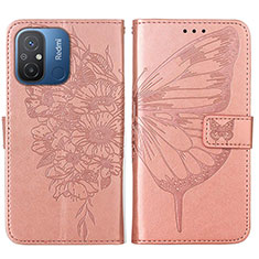 Funda de Cuero Cartera con Soporte Mariposa Carcasa YB2 para Xiaomi Redmi 12C 4G Oro Rosa