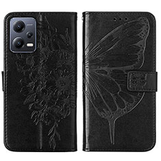 Funda de Cuero Cartera con Soporte Mariposa Carcasa YB2 para Xiaomi Redmi Note 12 5G Negro